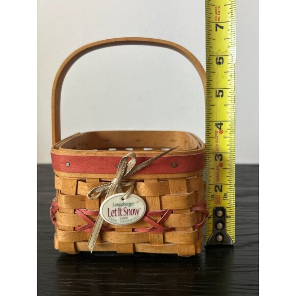 Longaberger "Let It Snow" 2000 Handwoven Basket with Handle & Red Accents USA - Picture 7 of 10